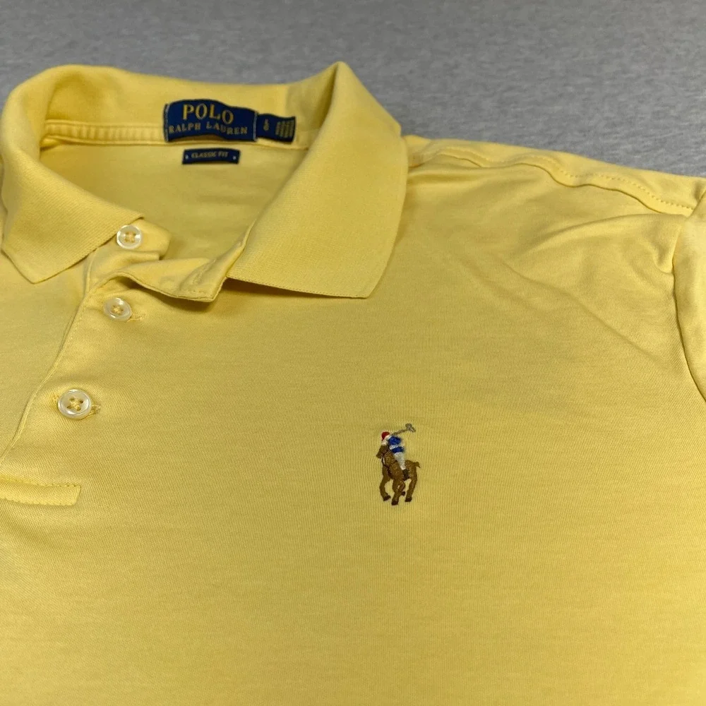 Polo Ralph Lauren Shirt Mens L Yellow Classic Fit Short Sleeve Interlock Polo